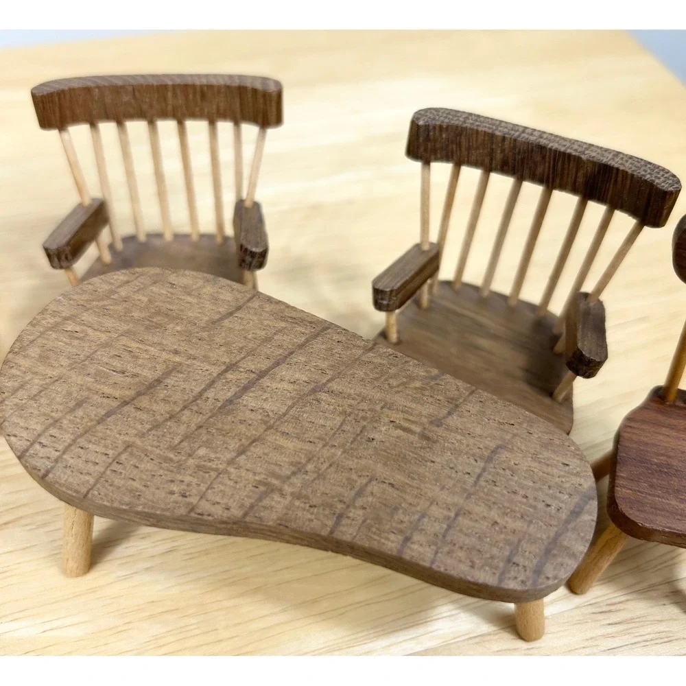 Vintage Sallingboe Denmark Miniature Wood Dollhouse Furniture Set MCM 8pc RARE‎
